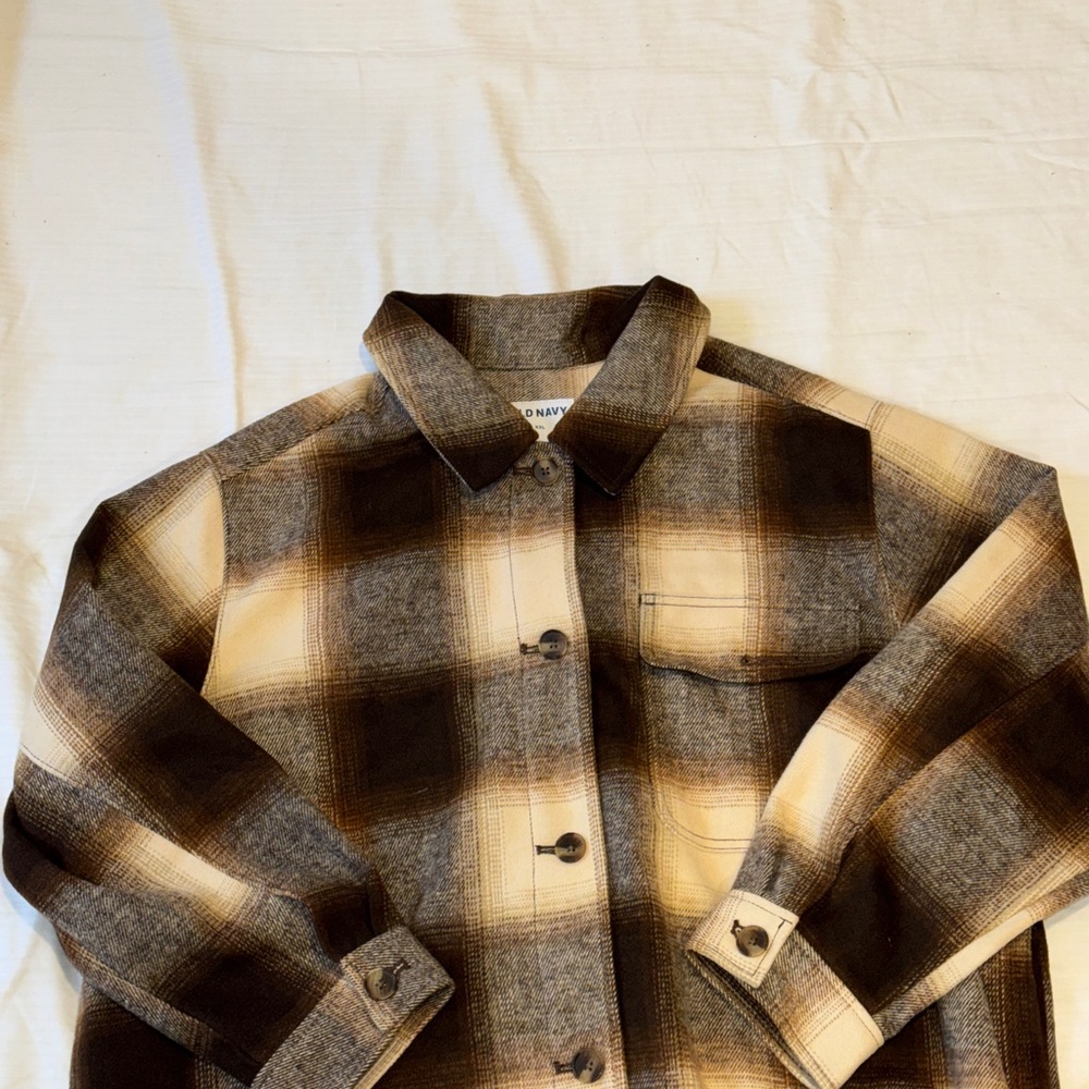 Old Navy Brown and Cream Plaid Shirt